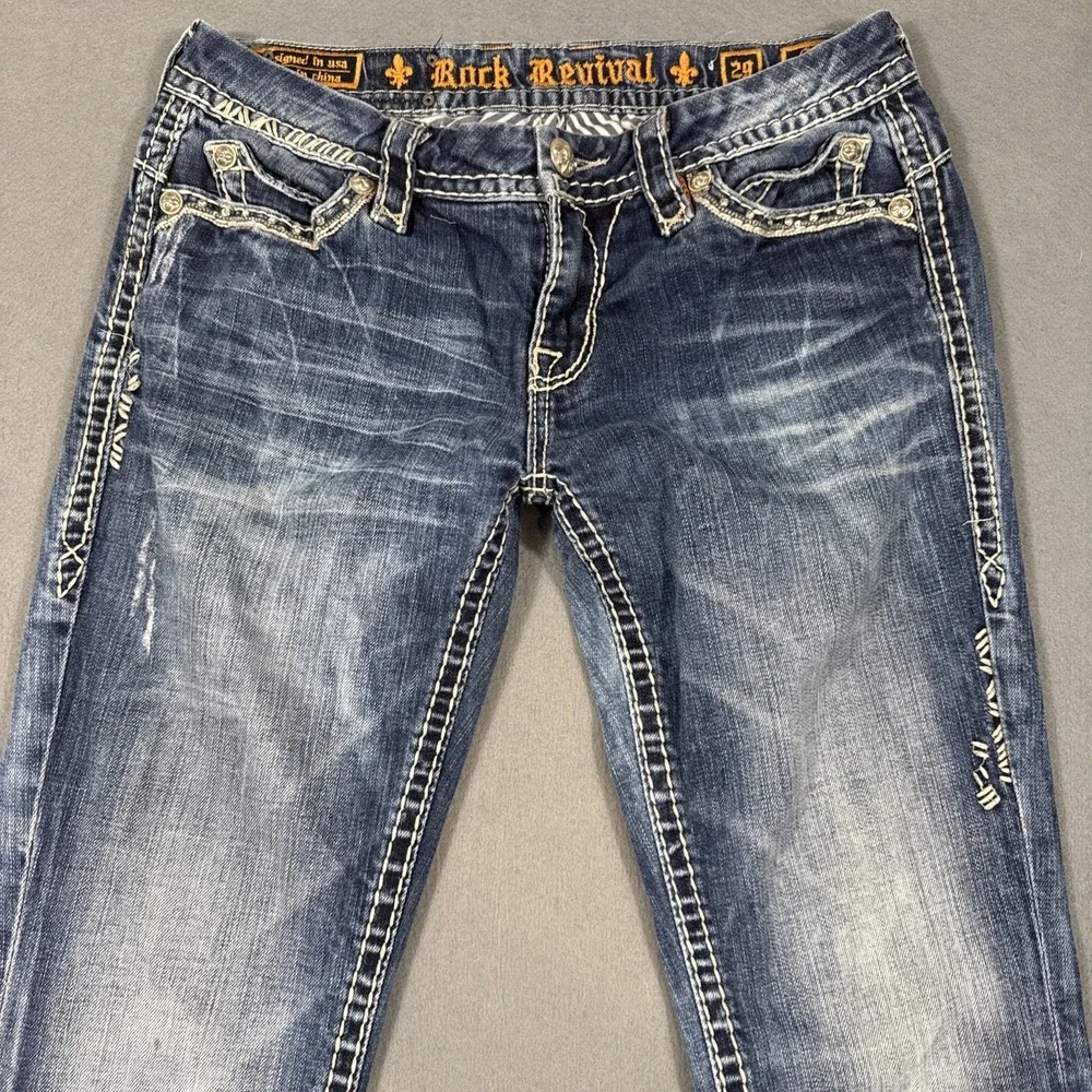 Rock Revival Gloria Boot Jeans Women's 29 Fleur rhinestone distressed - Picture 4 of 10